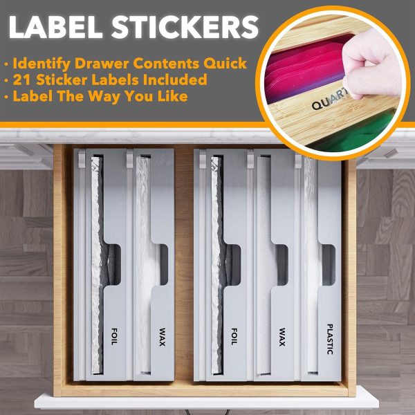 SpaceAid WrapNeat 3 in 1 Wrap Organizer with Cutter and Labels, Plastic Wrap, Aluminum Foil and Wax Bamboo Dispenser for Kitchen Storage Organization Holder for 12" Roll (Natural) - Image 5