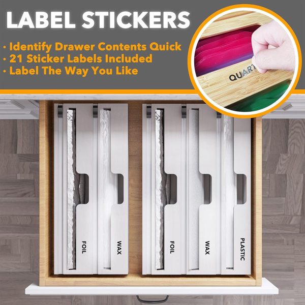 SpaceAid WrapNeat 3 in 1 Wrap Organizer with Cutter and Labels, Plastic Wrap, Aluminum Foil and Wax Bamboo Dispenser for Kitchen Storage Organization Holder for 12" Roll (Natural) - Image 10