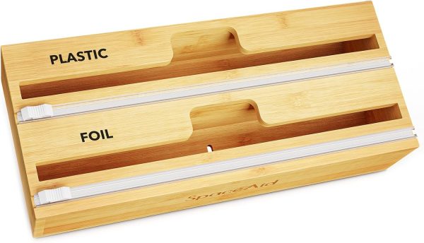 SpaceAid WrapNeat 3 in 1 Wrap Organizer with Cutter and Labels, Plastic Wrap, Aluminum Foil and Wax Bamboo Dispenser for Kitchen Storage Organization Holder for 12" Roll (Natural) - Image 12