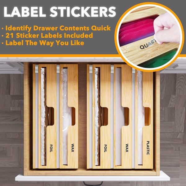 SpaceAid WrapNeat 3 in 1 Wrap Organizer with Cutter and Labels, Plastic Wrap, Aluminum Foil and Wax Bamboo Dispenser for Kitchen Storage Organization Holder for 12" Roll (Natural) - Image 15