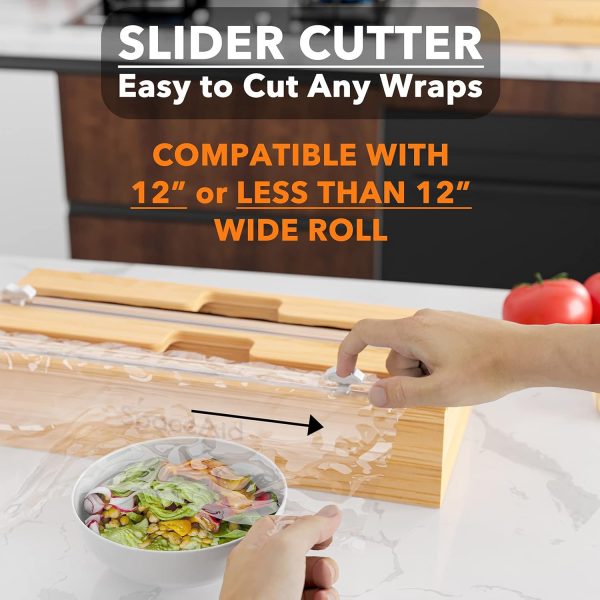 SpaceAid WrapNeat 3 in 1 Wrap Organizer with Cutter and Labels, Plastic Wrap, Aluminum Foil and Wax Bamboo Dispenser for Kitchen Storage Organization Holder for 12" Roll (Natural) - Image 16