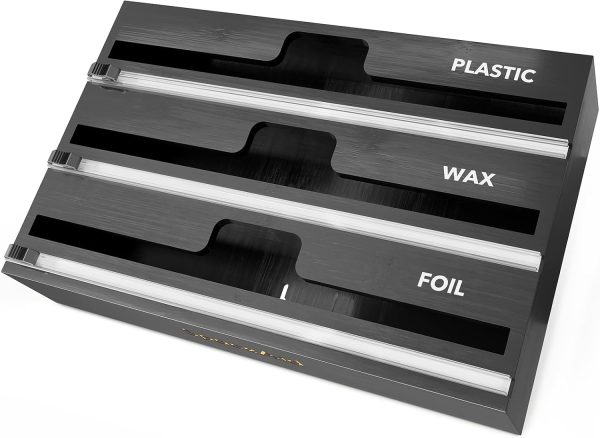 SpaceAid WrapNeat 3 in 1 Wrap Organizer with Cutter and Labels, Plastic Wrap, Aluminum Foil and Wax Bamboo Dispenser for Kitchen Storage Organization Holder for 12" Roll (Natural) - Image 18