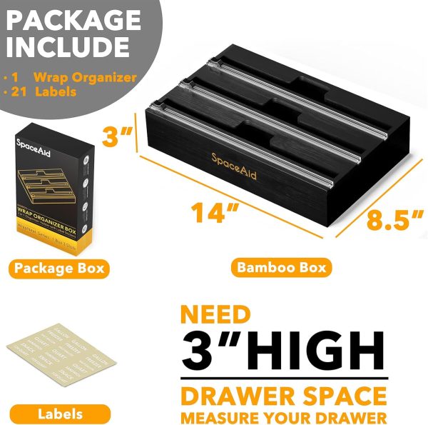 SpaceAid WrapNeat 3 in 1 Wrap Organizer with Cutter and Labels, Plastic Wrap, Aluminum Foil and Wax Bamboo Dispenser for Kitchen Storage Organization Holder for 12" Roll (Natural) - Image 20