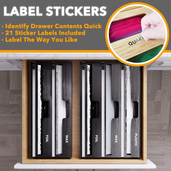 SpaceAid WrapNeat 3 in 1 Wrap Organizer with Cutter and Labels, Plastic Wrap, Aluminum Foil and Wax Bamboo Dispenser for Kitchen Storage Organization Holder for 12" Roll (Natural) - Image 21