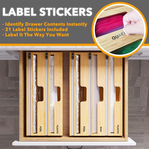 SpaceAid WrapNeat 3 in 1 Wrap Organizer with Cutter and Labels, Plastic Wrap, Aluminum Foil and Wax Bamboo Dispenser for Kitchen Storage Organization Holder for 12" Roll (Natural) - Image 24