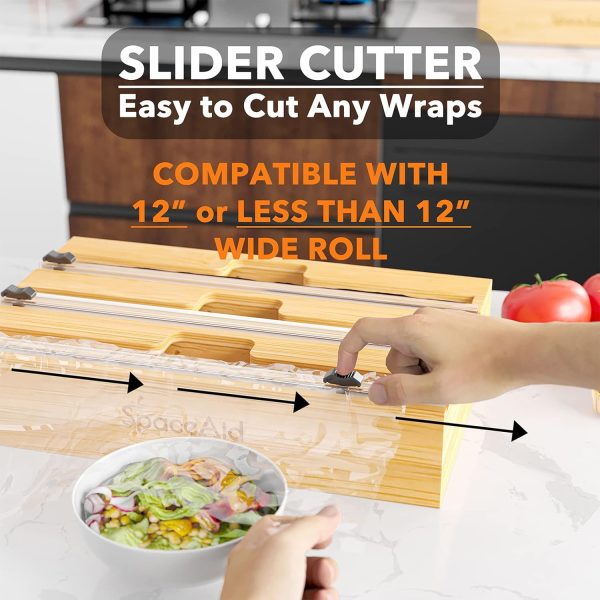 SpaceAid WrapNeat 3 in 1 Wrap Organizer with Cutter and Labels, Plastic Wrap, Aluminum Foil and Wax Bamboo Dispenser for Kitchen Storage Organization Holder for 12" Roll (Natural) - Image 26