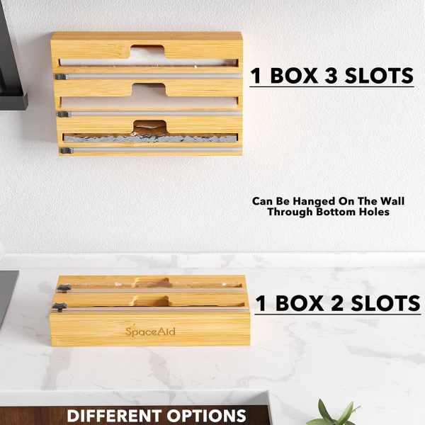 SpaceAid WrapNeat 3 in 1 Wrap Organizer with Cutter and Labels, Plastic Wrap, Aluminum Foil and Wax Bamboo Dispenser for Kitchen Storage Organization Holder for 12" Roll (Natural) - Image 28