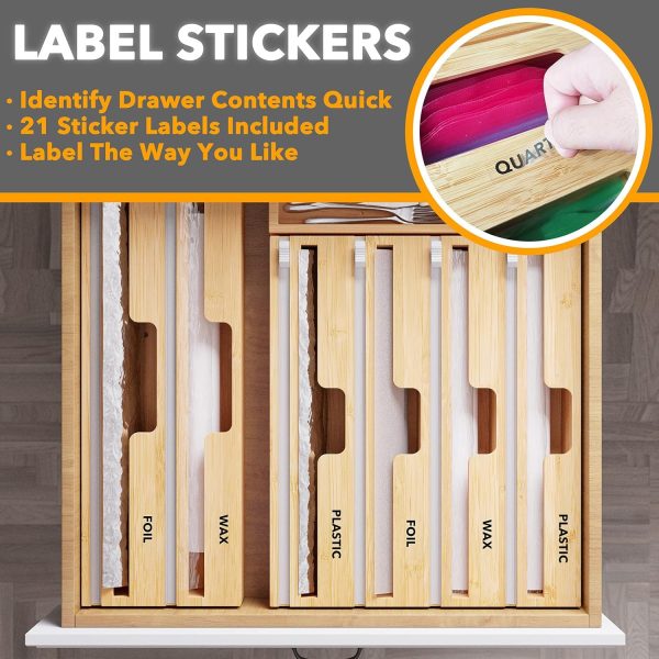 SpaceAid WrapNeat 3 in 1 Wrap Organizer with Cutter and Labels, Plastic Wrap, Aluminum Foil and Wax Bamboo Dispenser for Kitchen Storage Organization Holder for 12" Roll (Natural) - Image 32