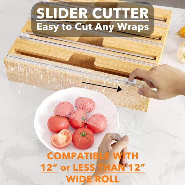SpaceAid WrapNeat 3 in 1 Wrap Organizer with Cutter and Labels, Plastic Wrap, Aluminum Foil and Wax Bamboo Dispenser for Kitchen Storage Organization Holder for 12" Roll (Natural) - Image 33