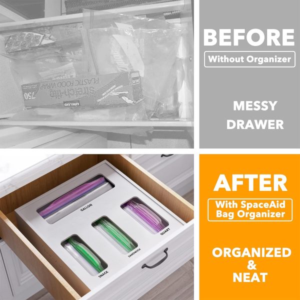 SpaceAid Bag Storage Organizer for Kitchen Drawer, Bamboo Organizer, Compatible with Gallon, Quart, Sandwich and Snack Variety Size Bag (1 Box 4 Slots) - Image 3
