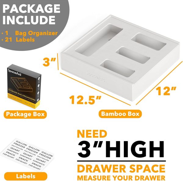 SpaceAid Bag Storage Organizer for Kitchen Drawer, Bamboo Organizer, Compatible with Gallon, Quart, Sandwich and Snack Variety Size Bag (1 Box 4 Slots) - Image 4