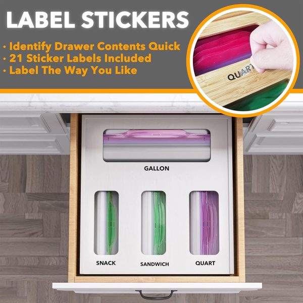 SpaceAid Bag Storage Organizer for Kitchen Drawer, Bamboo Organizer, Compatible with Gallon, Quart, Sandwich and Snack Variety Size Bag (1 Box 4 Slots) - Image 5