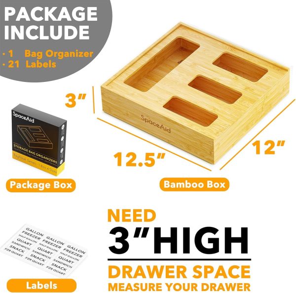 SpaceAid Bag Storage Organizer for Kitchen Drawer, Bamboo Organizer, Compatible with Gallon, Quart, Sandwich and Snack Variety Size Bag (1 Box 4 Slots) - Image 10