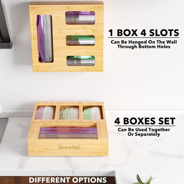 SpaceAid Bag Storage Organizer for Kitchen Drawer, Bamboo Organizer, Compatible with Gallon, Quart, Sandwich and Snack Variety Size Bag (1 Box 4 Slots) - Image 11