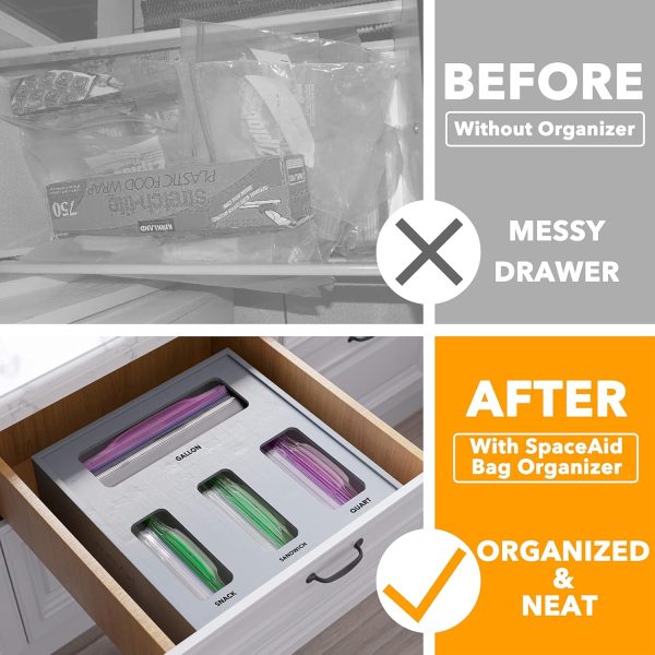 SpaceAid Bag Storage Organizer for Kitchen Drawer, Bamboo Organizer, Compatible with Gallon, Quart, Sandwich and Snack Variety Size Bag (1 Box 4 Slots) - Image 13
