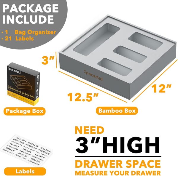 SpaceAid Bag Storage Organizer for Kitchen Drawer, Bamboo Organizer, Compatible with Gallon, Quart, Sandwich and Snack Variety Size Bag (1 Box 4 Slots) - Image 14