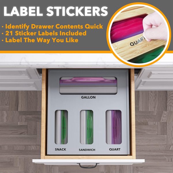 SpaceAid Bag Storage Organizer for Kitchen Drawer, Bamboo Organizer, Compatible with Gallon, Quart, Sandwich and Snack Variety Size Bag (1 Box 4 Slots) - Image 15