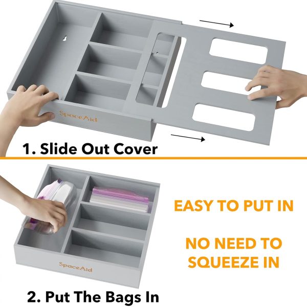 SpaceAid Bag Storage Organizer for Kitchen Drawer, Bamboo Organizer, Compatible with Gallon, Quart, Sandwich and Snack Variety Size Bag (1 Box 4 Slots) - Image 16