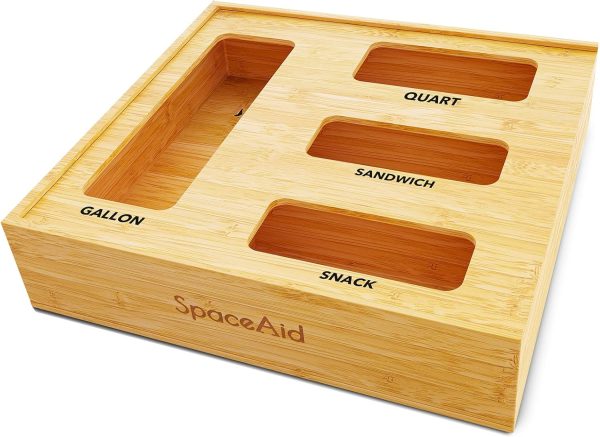 SpaceAid Bag Storage Organizer for Kitchen Drawer, Bamboo Organizer, Compatible with Gallon, Quart, Sandwich and Snack Variety Size Bag (1 Box 4 Slots) - Image 17