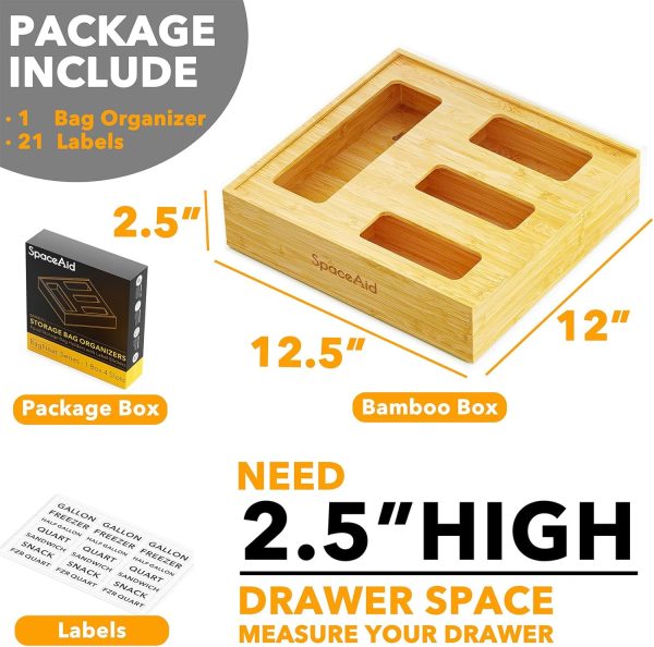 SpaceAid Bag Storage Organizer for Kitchen Drawer, Bamboo Organizer, Compatible with Gallon, Quart, Sandwich and Snack Variety Size Bag (1 Box 4 Slots) - Image 19