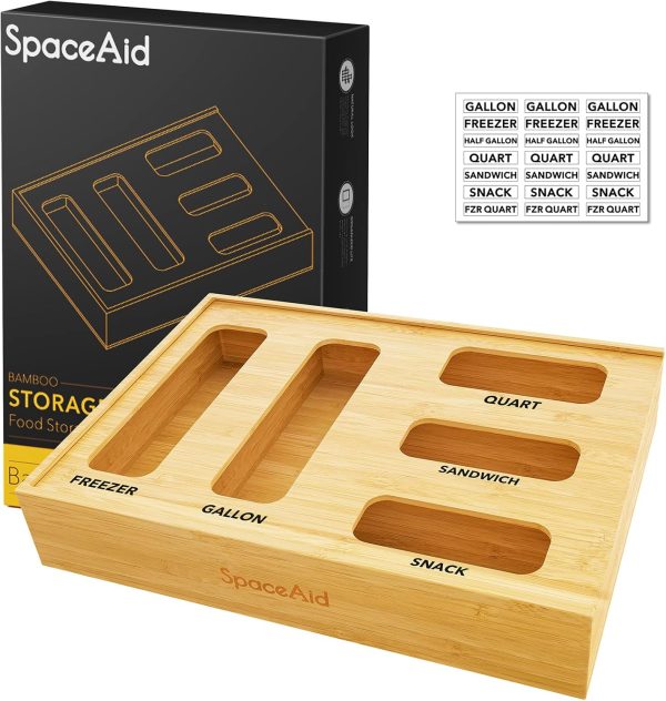SpaceAid Bag Storage Organizer for Kitchen Drawer, Bamboo Organizer, Compatible with Gallon, Quart, Sandwich and Snack Variety Size Bag (1 Box 4 Slots) - Image 22