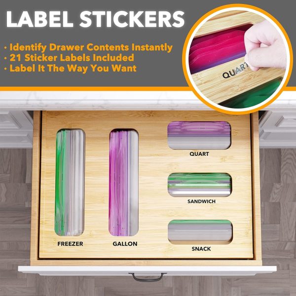 SpaceAid Bag Storage Organizer for Kitchen Drawer, Bamboo Organizer, Compatible with Gallon, Quart, Sandwich and Snack Variety Size Bag (1 Box 4 Slots) - Image 25