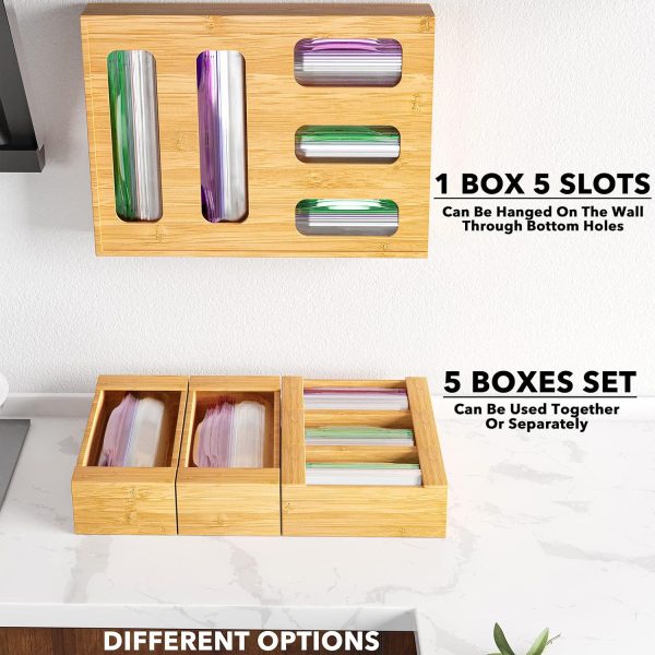 SpaceAid Bag Storage Organizer for Kitchen Drawer, Bamboo Organizer, Compatible with Gallon, Quart, Sandwich and Snack Variety Size Bag (1 Box 4 Slots) - Image 27