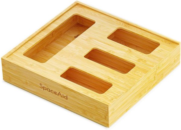 SpaceAid Bag Storage Organizer for Kitchen Drawer, Bamboo Organizer, Compatible with Gallon, Quart, Sandwich and Snack Variety Size Bag (1 Box 4 Slots) - Image 28
