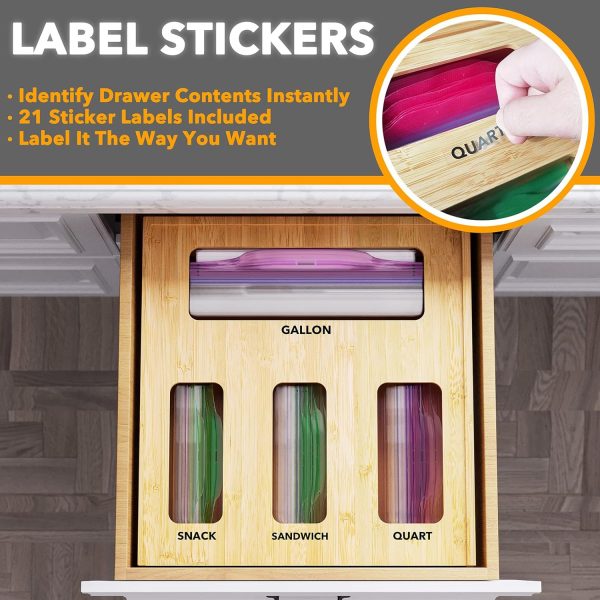 SpaceAid Bag Storage Organizer for Kitchen Drawer, Bamboo Organizer, Compatible with Gallon, Quart, Sandwich and Snack Variety Size Bag (1 Box 4 Slots) - Image 31