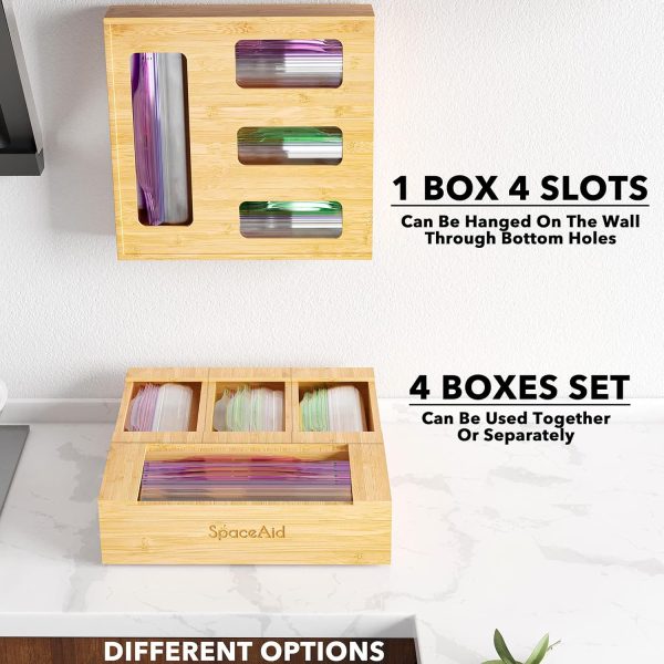 SpaceAid Bag Storage Organizer for Kitchen Drawer, Bamboo Organizer, Compatible with Gallon, Quart, Sandwich and Snack Variety Size Bag (1 Box 4 Slots) - Image 33