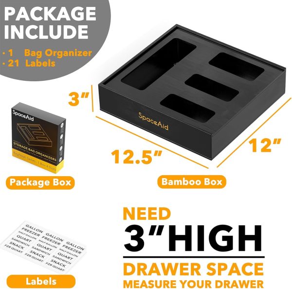 SpaceAid Bag Storage Organizer for Kitchen Drawer, Bamboo Organizer, Compatible with Gallon, Quart, Sandwich and Snack Variety Size Bag (1 Box 4 Slots) - Image 36