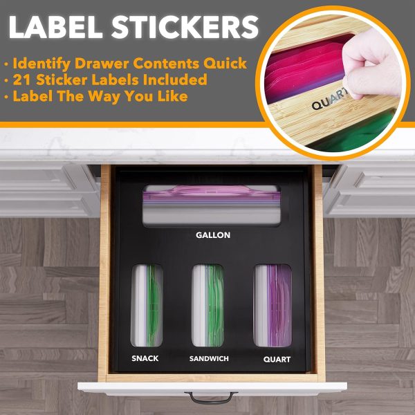 SpaceAid Bag Storage Organizer for Kitchen Drawer, Bamboo Organizer, Compatible with Gallon, Quart, Sandwich and Snack Variety Size Bag (1 Box 4 Slots) - Image 37