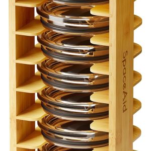 SpaceAid Bamboo Tumbler Lid Organizer for Kitchen Cabinet, Water Bottle Lid Organizer for Cabinet Organization, Cup Mini Lids Organizers Storage Holder for Cupboard Coffee (7-Tier)