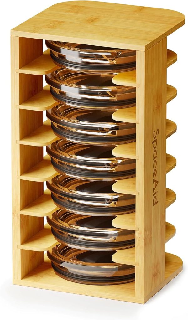 SpaceAid Bamboo Tumbler Lid Organizer for Kitchen Cabinet, Water Bottle Lid Organizer for Cabinet Organization, Cup Mini Lids Organizers Storage Holder for Cupboard Coffee (7-Tier)