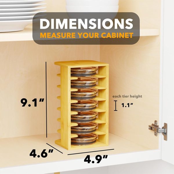 SpaceAid Bamboo Tumbler Lid Organizer for Kitchen Cabinet, Water Bottle Lid Organizer for Cabinet Organization, Cup Mini Lids Organizers Storage Holder for Cupboard Coffee (7-Tier) - Image 3