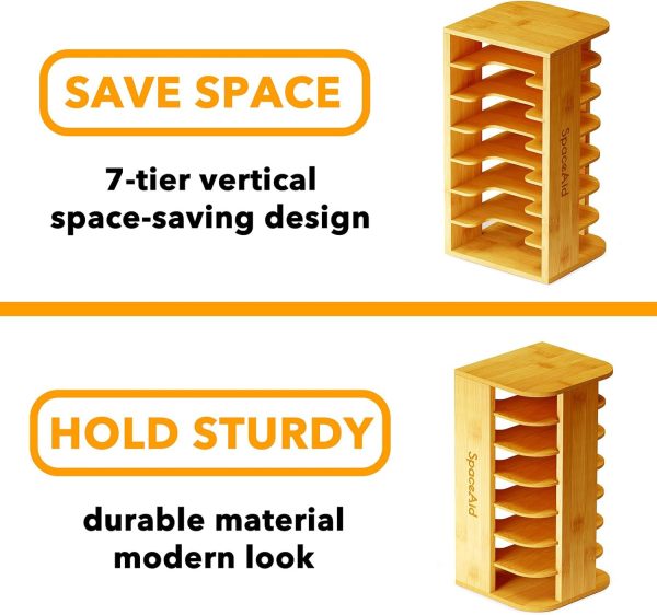 SpaceAid Bamboo Tumbler Lid Organizer for Kitchen Cabinet, Water Bottle Lid Organizer for Cabinet Organization, Cup Mini Lids Organizers Storage Holder for Cupboard Coffee (7-Tier) - Image 6