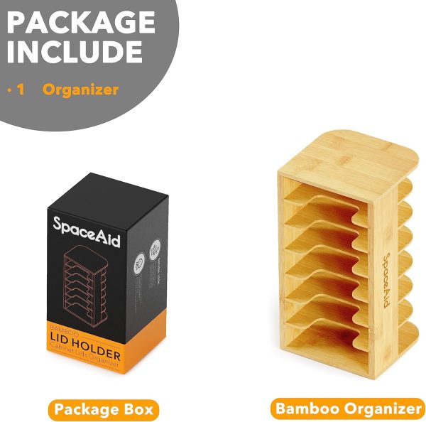 SpaceAid Bamboo Tumbler Lid Organizer for Kitchen Cabinet, Water Bottle Lid Organizer for Cabinet Organization, Cup Mini Lids Organizers Storage Holder for Cupboard Coffee (7-Tier) - Image 7