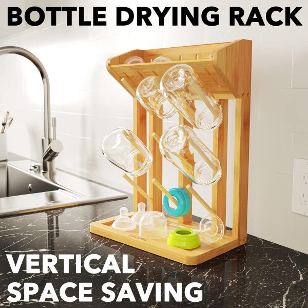 SpaceAid Bamboo Baby Bottle Drying Rack, Space Saving Kitchen Bottles Holder Organizer for Baby Bottle Rack Dryer Storage Accessories (Natural, 9 Bottles) - Image 2