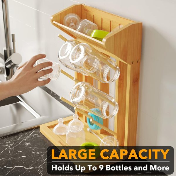 SpaceAid Bamboo Baby Bottle Drying Rack, Space Saving Kitchen Bottles Holder Organizer for Baby Bottle Rack Dryer Storage Accessories (Natural, 9 Bottles) - Image 3