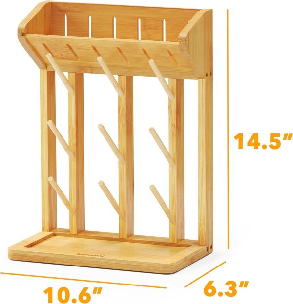 SpaceAid Bamboo Baby Bottle Drying Rack, Space Saving Kitchen Bottles Holder Organizer for Baby Bottle Rack Dryer Storage Accessories (Natural, 9 Bottles) - Image 4