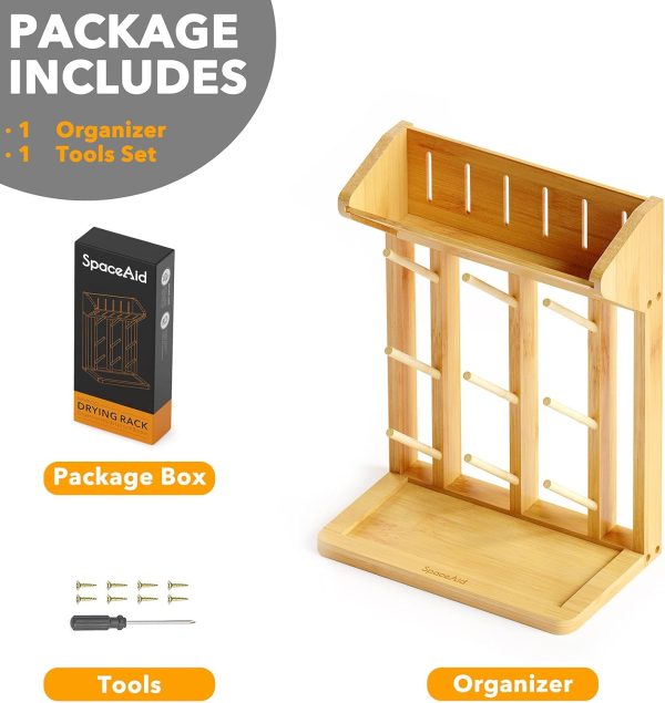 SpaceAid Bamboo Baby Bottle Drying Rack, Space Saving Kitchen Bottles Holder Organizer for Baby Bottle Rack Dryer Storage Accessories (Natural, 9 Bottles) - Image 6