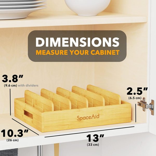 SpaceAid Bamboo Lid Organizer, Kitchen Pantry Lids Holder with 5 Adjustable Dividers for Cabinets, Food Storage Container Organizers, Natural - Image 3