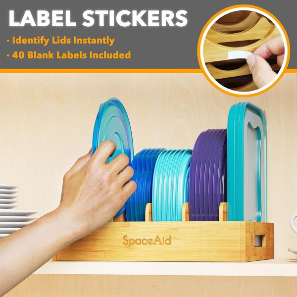 SpaceAid Bamboo Lid Organizer, Kitchen Pantry Lids Holder with 5 Adjustable Dividers for Cabinets, Food Storage Container Organizers, Natural - Image 4