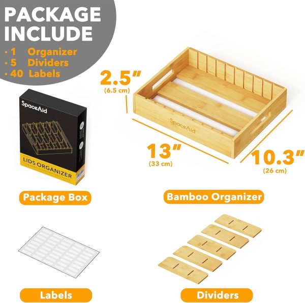 SpaceAid Bamboo Lid Organizer, Kitchen Pantry Lids Holder with 5 Adjustable Dividers for Cabinets, Food Storage Container Organizers, Natural - Image 5