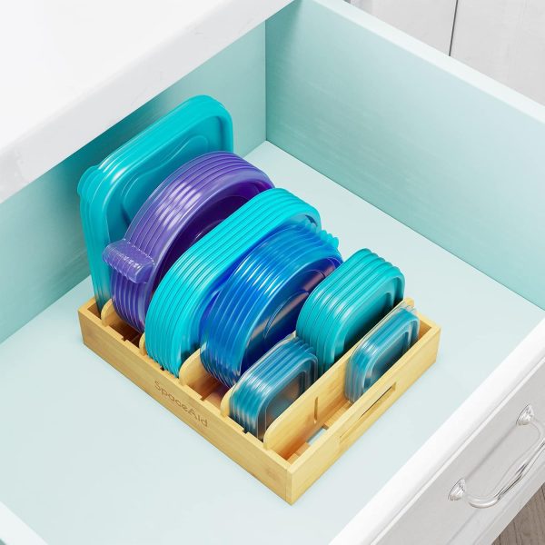 SpaceAid Bamboo Lid Organizer, Kitchen Pantry Lids Holder with 5 Adjustable Dividers for Cabinets, Food Storage Container Organizers, Natural - Image 7