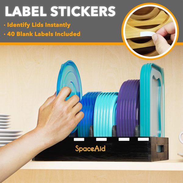 SpaceAid Bamboo Lid Organizer, Kitchen Pantry Lids Holder with 5 Adjustable Dividers for Cabinets, Food Storage Container Organizers, Natural - Image 18