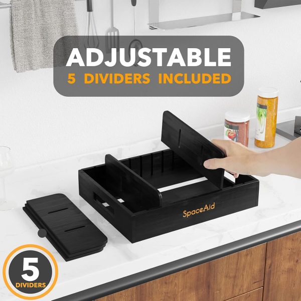 SpaceAid Bamboo Lid Organizer, Kitchen Pantry Lids Holder with 5 Adjustable Dividers for Cabinets, Food Storage Container Organizers, Natural - Image 20