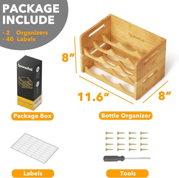 SpaceAid Bamboo Water Bottle Organizer with Labels for Kitchen and Pantry, Storage Rack for Cabinets, Home Cup and Wine Bottle Holder Shelf Organizers, 2 Pack 3-Slot, Hold 6 Bottles - Image 5