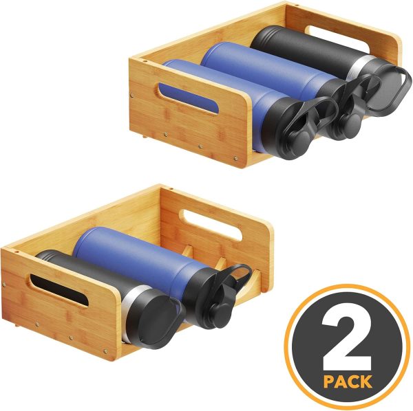 SpaceAid Bamboo Water Bottle Organizer with Labels for Kitchen and Pantry, Storage Rack for Cabinets, Home Cup and Wine Bottle Holder Shelf Organizers, 2 Pack 3-Slot, Hold 6 Bottles - Image 6