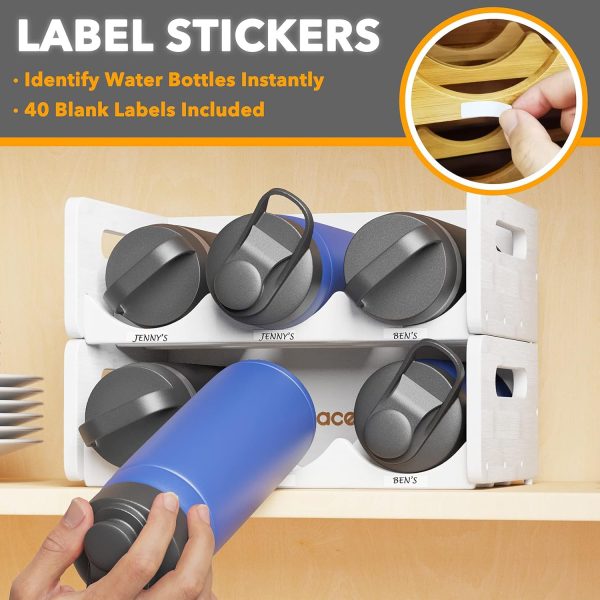 SpaceAid Bamboo Water Bottle Organizer with Labels for Kitchen and Pantry, Storage Rack for Cabinets, Home Cup and Wine Bottle Holder Shelf Organizers, 2 Pack 3-Slot, Hold 6 Bottles - Image 11